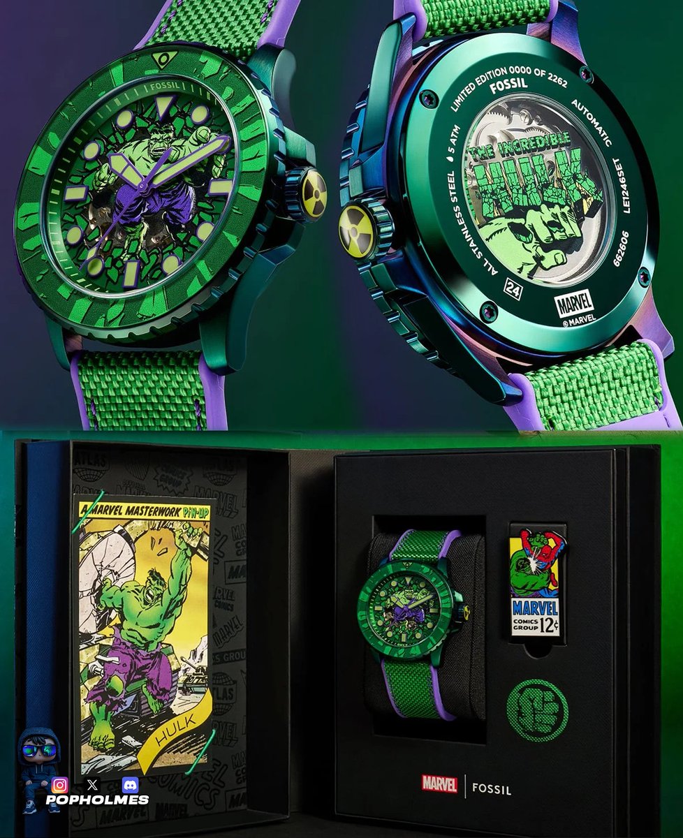 pop_holmes's tweet photo. Preorder limited Marvel Fossil Spider man and Hulk Watches! 
Spider Man is limited to 2762 pcs and Hulk is limited to 2262 pcs 
Link in bio and story #ad 
.
https://t.co/DWaJOcMqi4
.
#marvel #hulk #spiderman #fossil #watches https://t.co/XKyJqmT8Jo