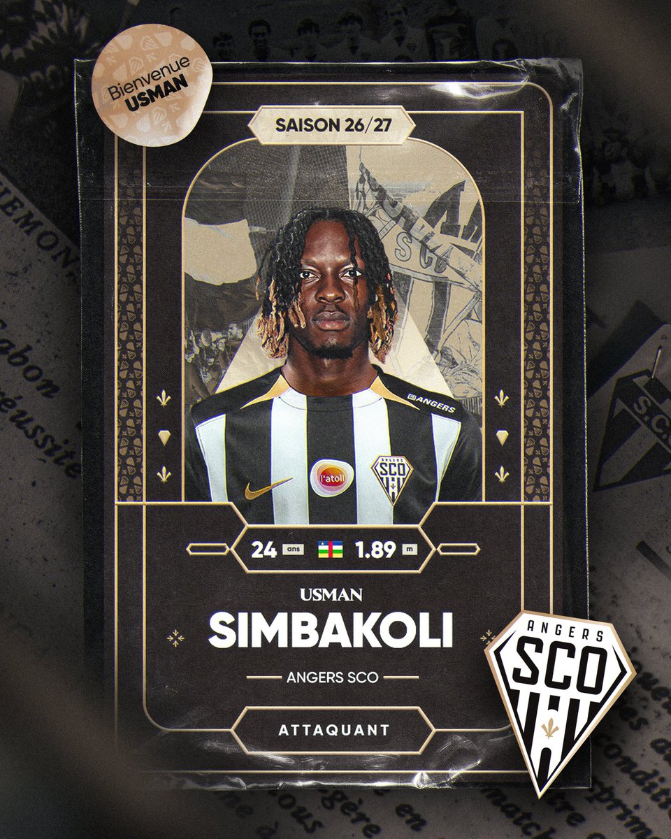 AngersSCO's tweet photo. ✍️ 𝗨𝘀𝗺𝗮𝗻 𝗦𝗶𝗺𝗯𝗮𝗸𝗼𝗹𝗶 est Angevin 🖤🤍

Après un passage au Centre de Formation du Club en 2018, l'attaquant centrafricain fait son retour à Angers SCO. 

Auteur de 15 buts la saison dernière en Belgique, il s'engage pour 3 saisons et vient renforcer le secteur offensif angevin.

👉🏼 https://t.co/GO0LlkWOjW
