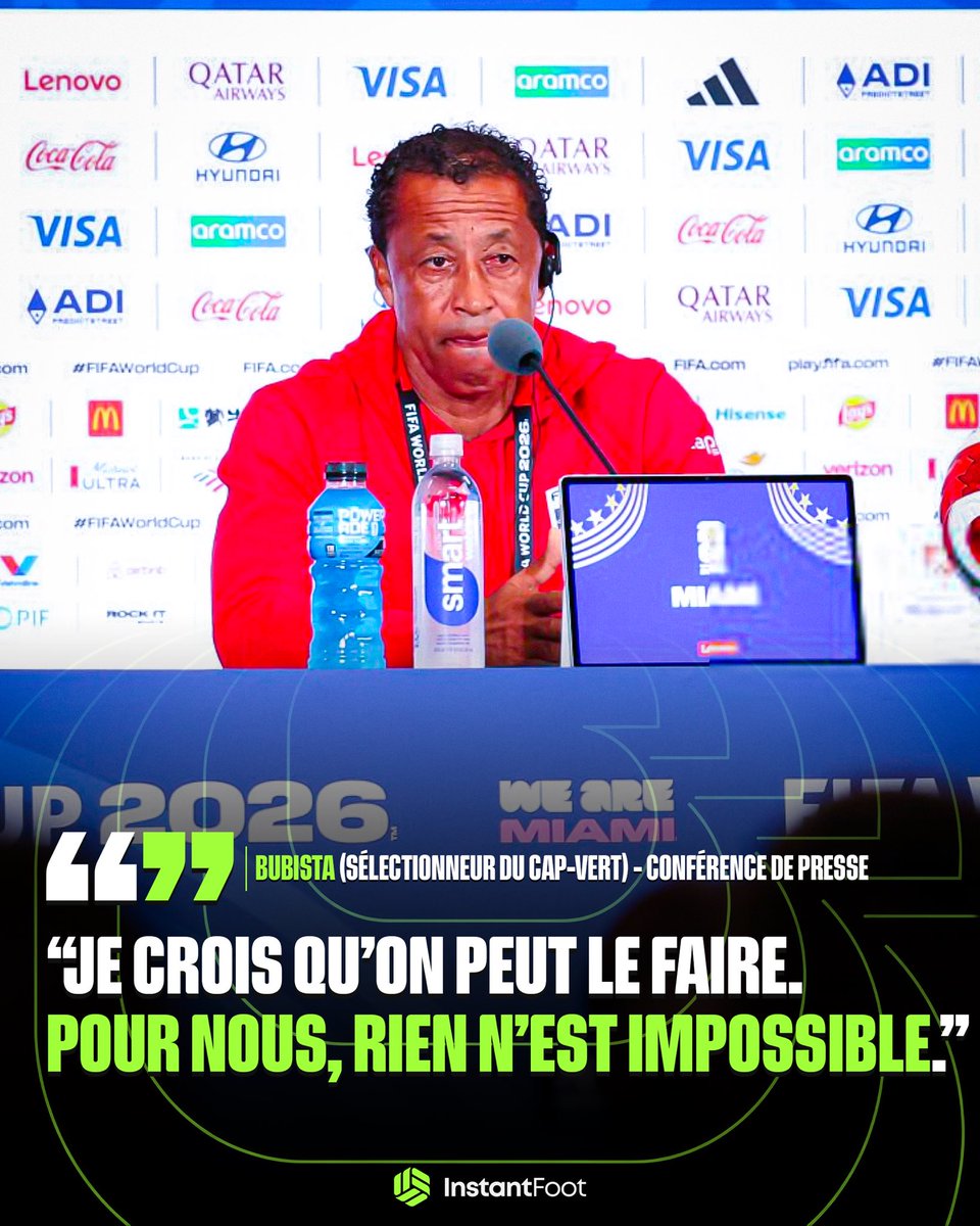 lnstantFoot's tweet photo. 🚨🚨LE CAP-VERT PEUT-IL RÉALISER L’EXPLOIT D’ÉLIMINER LE CHAMPION DU MONDE EN TITRE ET DE SE QUALIFIER EN HUITIÈMES DE FINALE ? 🌟🇨🇻

En tout cas, le sélectionneur, le Président et les joueurs y croient ! 

Premier Mondial pour cette nation et elle a déjà surpris le monde entier. 

Match nul face à l’Espagne. 🇪🇸🤝
Match nul face à l’Uruguay. 🇺🇾🤝
Match nul face à l’Arabie Saoudite. 🇸🇦🤝

Termine 2ème de son groupe avec 3 points et se qualifie en 16èmes de finale. 🤩

Si il y a bien un match à ne pas rater c’est bien Argentine - Cap-Vert à 00h ! 🇦🇷🇨🇻