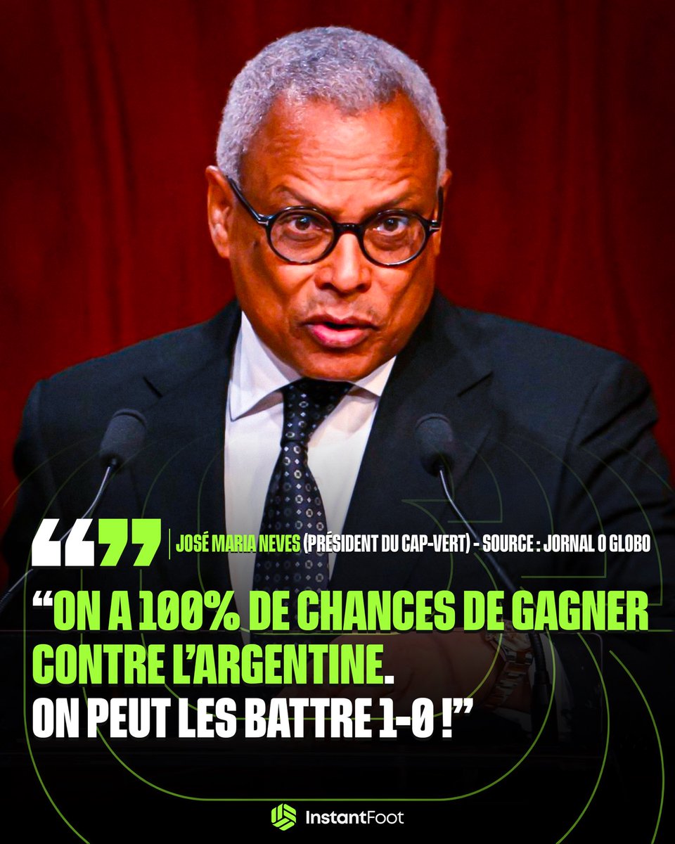 lnstantFoot's tweet photo. 🚨🚨LE CAP-VERT PEUT-IL RÉALISER L’EXPLOIT D’ÉLIMINER LE CHAMPION DU MONDE EN TITRE ET DE SE QUALIFIER EN HUITIÈMES DE FINALE ? 🌟🇨🇻

En tout cas, le sélectionneur, le Président et les joueurs y croient ! 

Premier Mondial pour cette nation et elle a déjà surpris le monde entier. 

Match nul face à l’Espagne. 🇪🇸🤝
Match nul face à l’Uruguay. 🇺🇾🤝
Match nul face à l’Arabie Saoudite. 🇸🇦🤝

Termine 2ème de son groupe avec 3 points et se qualifie en 16èmes de finale. 🤩

Si il y a bien un match à ne pas rater c’est bien Argentine - Cap-Vert à 00h ! 🇦🇷🇨🇻