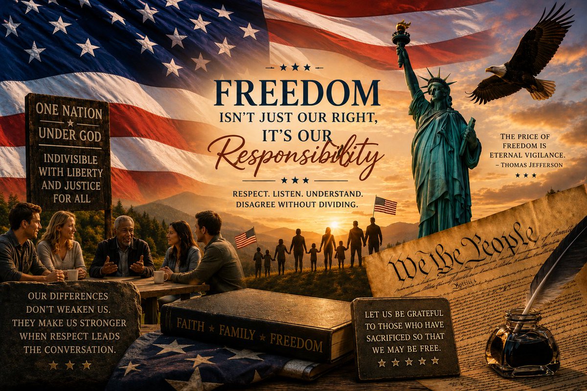JillFandrich's tweet photo. Freedom isn't tested when everyone agrees. It's tested when they don't. Respectful disagreement protects liberty, strengthens character, and honors those who sacrificed for it. ๐บ๐ธ
#Freedom #CriticalThinking #Leadership #Respect #OneNationUnderGod
https://t.co/HXU6QKkhUC https://t.co/reMmAeEElc