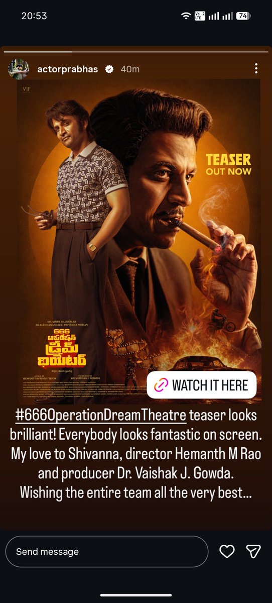 cineappa's tweet photo. Why has #prabhas shared this?

What's the connection? 
What's cooking?
Is @hemanthrao11 one of the directors for PrabhasXHombale?

#666OperationDreamTheatre https://t.co/WBP87CJnJN