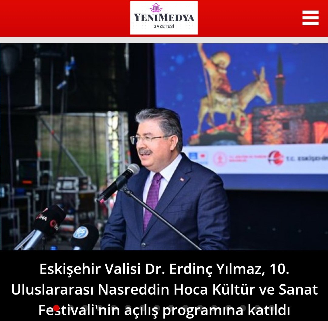 yenimedyagazete's tweet photo. Eskişehir Valisi @DrErdincYILMAZ1 10.Uluslararası NasreddinHoca Kültür ve Sanat Festivali Açılışına Katıldı
⤵️
https://t.co/CPeQV7J69H https://t.co/5wCMLM2Kp2