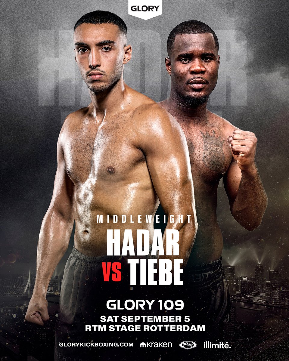 GLORY_WS's tweet photo. 🚨 BREAKING: Middleweight action scheduled for #GLORY109 🔥🔥🔥

Imad Hadar is back to take on newcomer Ulrich Tiebe  on September 5! Expected fireworks in the RTM Stage!

Get your tickets NOW for #GLORY109 on September 5 in Rotterdam!

#GLORY109 | SEP 5 | GET YOUR TICKETS NOW | RTM Stage