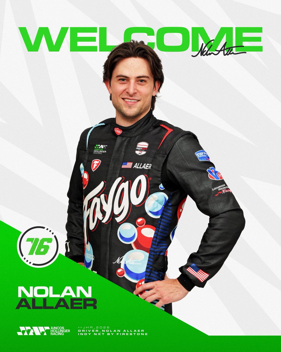 juncoshollinger's tweet photo. Driver Announcement! 🚨

Nolan Allaer will join us behind the wheel of our No. 76 @INDYNXT entry at Mid-Ohio, Portland, and Laguna Seca.

Looking forward to achieving great things together, Nolan! 💪🏻

#GoJHR #IndyNXT https://t.co/CftLbKLHU5