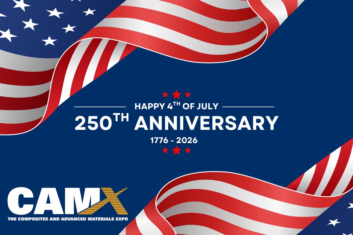 the_CAMX's tweet photo. 🇺🇸 Happy Fourth of July from CAMX! As we celebrate Independence Day and America's 250th birthday, we honor the innovation, ingenuity, and determination that continue to shape our nation and drive the future of composites and advanced materials.
Have a safe and happy holiday! 🎆 https://t.co/IvdqAtyGUv