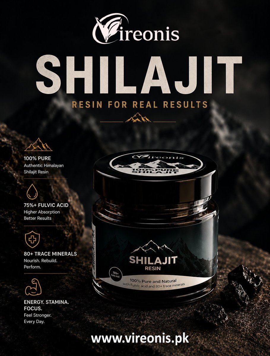 vireonispk's tweet photo. 💪 Experience the natural power of Shilajit Resin by Vireonis Pakistan. Support daily energy, focus, stamina, and wellness with pure Hmalayan Shilajit.
#VireonisPakistan #ShilajitResin #PureShilajit #NaturalWellness #DailyEnergy #HealthyLifestyle #HamalayanShilajit https://t.co/UBXLHkhFUL
