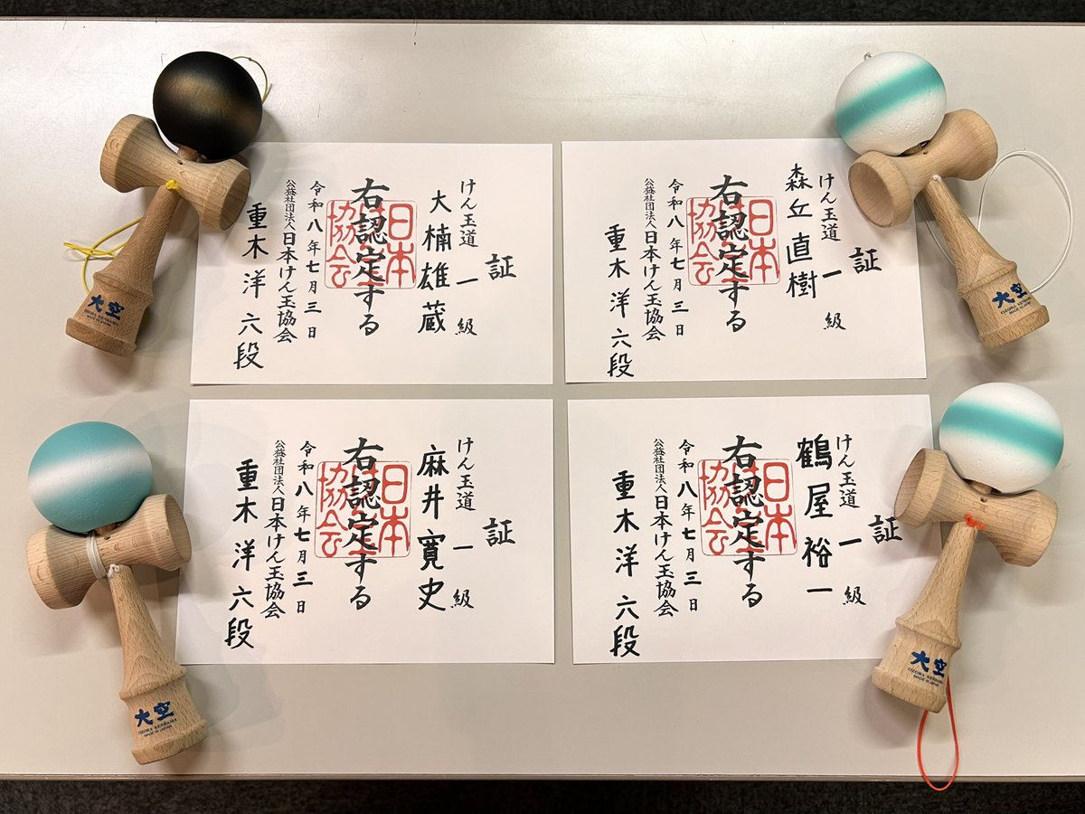 _268_'s tweet photo. けん玉道級位。一級認定いただきました！！緊張感ハンパない中、今回受けた4名全員一級ですよ！素晴らしい！検定後の指導も楽しく学びの多い充実時間でした。しげきひろし六段、放課後けん玉クラブのメンバー、ありがとうございましたー⭐︎ https://t.co/wfeH69vu5m