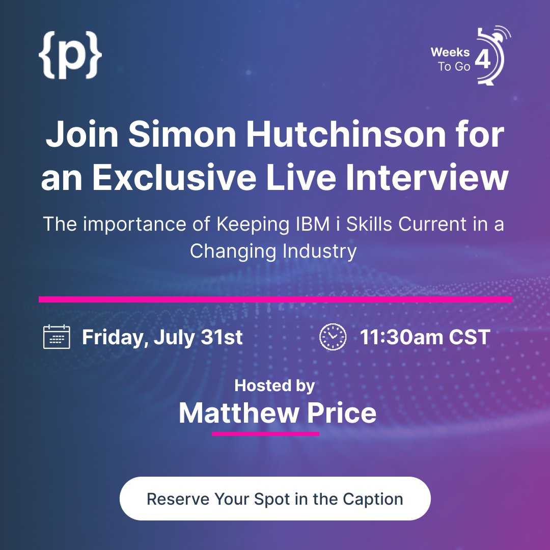 programmersio's tweet photo. IBM i is evolving fast. Are your skills keeping up?
Join IBM Champion Simon Hutchinson on July 31 for a free session on staying relevant in today's IBM i landscape.
https://t.co/vHBSjloYpY
#IBMi #RPG #IBMChampion #IBMiModernization #ProfessionalDevelopment #TechWebinar https://t.co/hMNM7hWKwM
