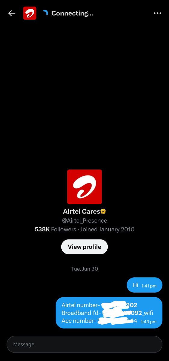 Esp1Puissance's tweet photo. @airtelindia @Airtel_Presence it's been 3 days and there's no resolution, I advice potential customers to not opt for airtel fiber and their existing services, these companies think they can fool customers easily. Scammers #airtelscam https://t.co/h7Kw2Bsbnq