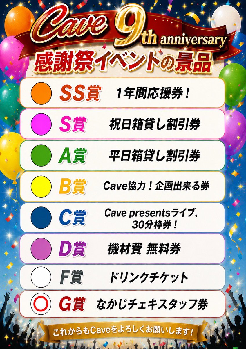 Cave9周年結果】 6/3出演者 すずめろ様(@cockpa_hayato ) 機材費無料券