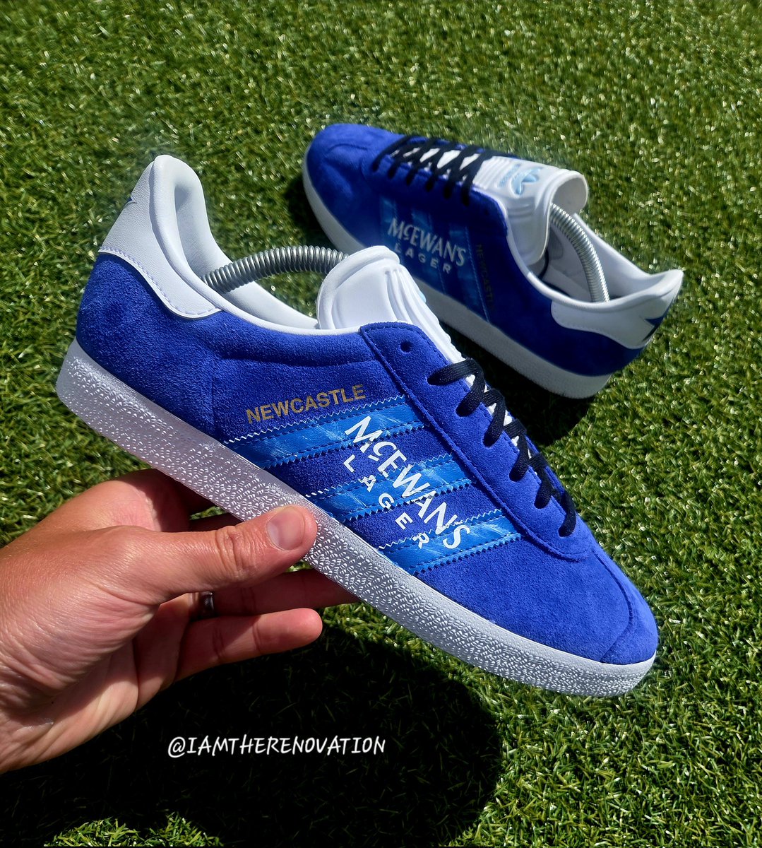 Iamtherenovati1's tweet photo. NEWCASTLE AWAY 93

The old McEwan's and Brown Ale era away away kits were pure class 

Direct message for all custom enquiries and requests 

#iamtherenovation 
#nufc
#Newcastle 
#toonarmy 
#customtrainers https://t.co/N9by3S3Aue