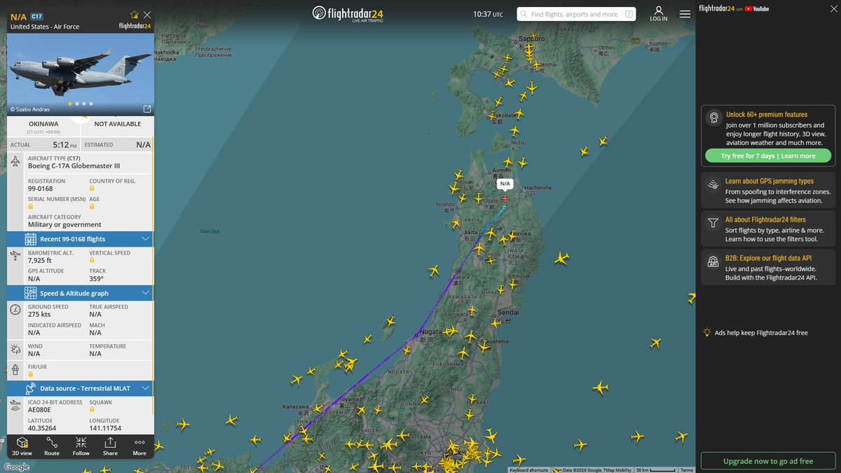 AIYeyENGDdJkjTr's tweet photo. July 3, 2026
#Anchorage Elmendorf Air Force Base #Fairfield Travis Air Force Base #Anchorage #Tokyo Yokota Air Base #Okinawa Kadena Air Base ==> #Misawa Air Base
#RCH5008 #AE080E USAF C-17A Globemaster III https://t.co/hAILiJ5ckb