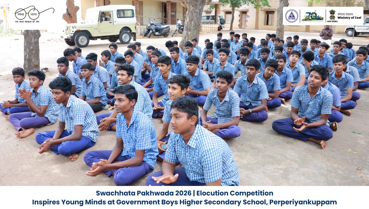 nlcindialimited's tweet photo. 29.06.2026 | Swachhata Pakhwada 2026

An elocution competition was organised at Government Boys Higher Secondary School, Perperiyankuppam to raise awareness on cleanliness and hygiene.

The programme was led by the Chief General Manager (Vigilance) along with Vigilance Department officials.

The initiative encouraged students to become ambassadors of cleanliness.

#NLCIL #SwachhataPakhwada2026 #SwachhBharat #CleanIndia 
@CoalMinistry @kishanreddybjp @satishdubeyy