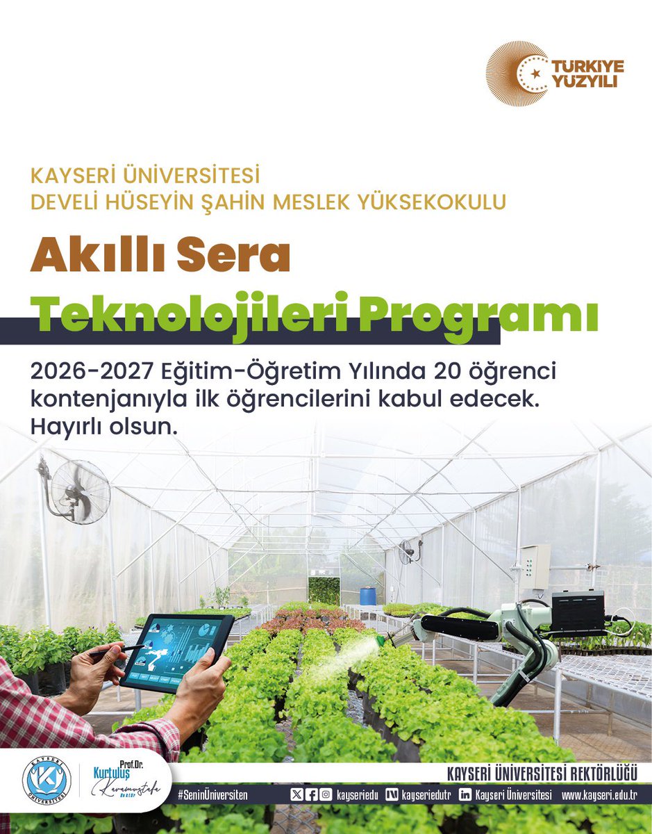 ProfKaramustafa's tweet photo. Kayseri Üniversitesi [@kayseriedu] olarak, kurulduğumuz ilk günden bu yana “uygulamalı mesleki ve teknik yükseköğretimde” örnek ve öncü olma vizyonumuzla, iş dünyasının ve çağın dinamiklerine yön veren adımlar atmaya devam ediyoruz. 

Üniversitemiz Develi Hüseyin Şahin Meslek Yüksekokulu [@kayudmyo] Kültür Bitkileri Bölümü Akıllı Sera Teknolojileri Programımız 20 öğrenci ile Motorlu Araçlar, Gemi ve Uçak Bölümü Tarım Makineleri ve Teknolojileri Programımız 30 öğrenci ile 2026-2027 Güz Yarıyılında öğretime başlayacaktır.

Üniversitemizin niteliksel büyümesine ve akademik derinliğine önemli katkılar sağlayacağına inandığımız bu programların hayata geçirilmesinde göstermiş oldukları teveccüh ve destekleri dolayısıyla Muhterem Yükseköğretim Kurulu [@YuksekogretimK] Başkanımız Prof. Dr. Erol Özvar [@erolozvar] Hocamıza müteşekkiriz.

#KayseriÜniversitesi⁠ ⁠#KAYÜ⁠ ⁠#Yükseköğretim ⁠ ⁠#AkademikVizyon⁠