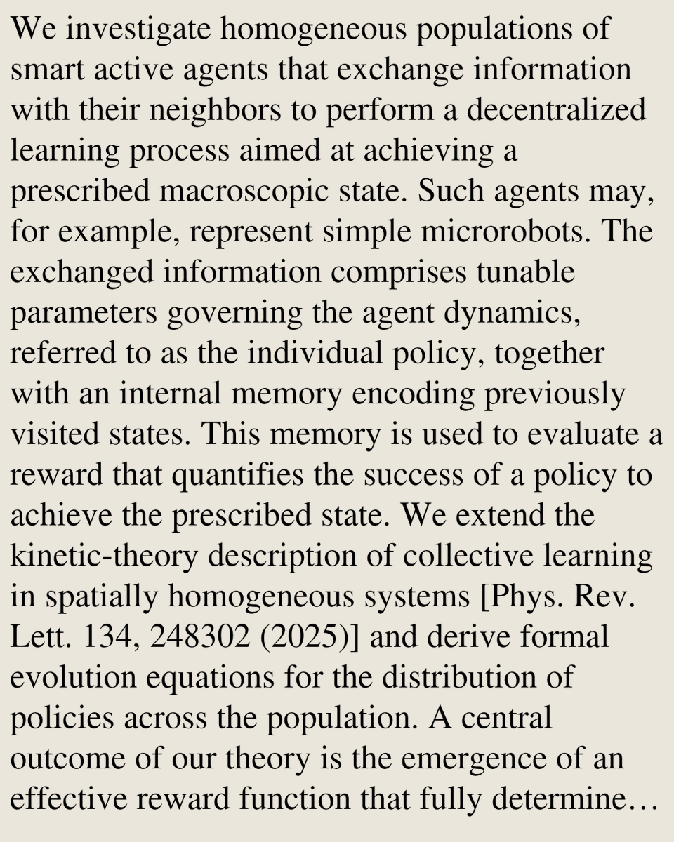 StatMechanics's tweet photo. Theory of collective learning in populations of adaptive agents

Gerhard Jung, Johann Asnacios, Misaki Ozawa, Olivier Dauchot, Eric Bertin
https://t.co/MyNIaMtmrV [𝚌𝚘𝚗𝚍-𝚖𝚊𝚝.𝚜𝚝𝚊𝚝-𝚖𝚎𝚌𝚑 𝚌𝚘𝚗𝚍-𝚖𝚊𝚝.𝚜𝚘𝚏𝚝] https://t.co/1Uk7F7v4Zp