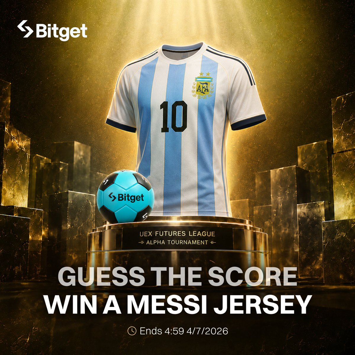 bitgetvietnam's tweet photo. Guess the Score – Win a Messi Jersey! 🇦🇷👕

⚽️ Like + tag 3 friends + quote this post with the hashtags #CFDLeague #UEXGAT. 
⚽️ Comment UID + your score prediction for the Argentina vs. Cape Verde match.

🎁 5 lucky winners who guess the exact score get a Messi Jersey + $5 XAU!

⏱️ Ends 4:00 AM 4/6/2026 (UTC+7)
