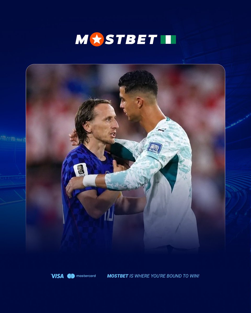 mostbetng's tweet photo. Cristiano Ronaldo just added another page to football history. 🐐📖

At 41 years old, Ronaldo scored his first-ever FIFA World Cup knockout goal, becoming the oldest goalscorer in the knockout stages of the tournament.

The match also delivered another historic moment, as Ronaldo and Luka Modrić became the first outfield players aged 40 or above to face each other in a World Cup match.

One legend moves on. Another legend says goodbye.

Portugal now march into a blockbuster quarter-final against Spain, while Modrić's remarkable World Cup journey comes to an end.🇵🇹🇭🇷