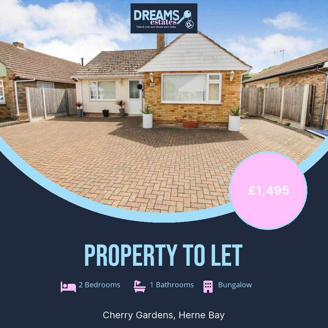 dreams_estates's tweet photo. Cherry Gardens, Herne Bay 

🛏 2 bed 

🛋 1 reception 

🚿 1 bath 

To Let 2 Bed Bungalow £1,495 pcm 

📲 Get in touch with our team today!. 

📞01227 467650 

📧 info@dreamsestateagency.co.uk https://t.co/eDAaQTz25E