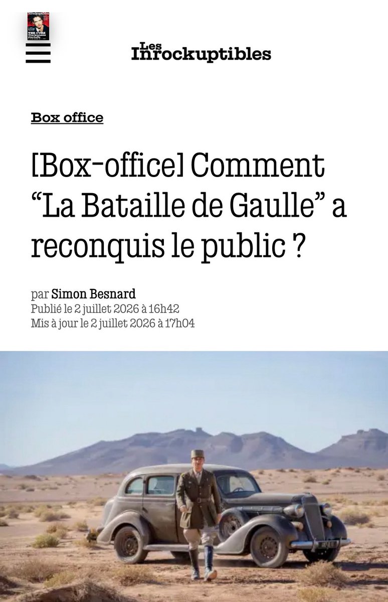 FBrunner_'s tweet photo. J’aime les projets risqués. La figure du Général De Gaulle demeurait méconnue, du fait de sa représentation caricaturale qui a circulé notamment via les programmes d’histoire de l’éducation nationale. Son combat durant la Seconde Guerre mondiale était ramené à un bavardage derrière un micro de la BBC. 

Le pari de proposer au public deux films de guerre mettant en scène les grands personnages de l’épopée gaullienne représentait un défi audacieux. Le récit américain s’était considérablement imposé au cinéma, dans un exercice résolu de glorification, et avait invisibilisé des enjeux essentiels.

Le meilleur blockbuster en salles aujourd’hui est « La bataille De Gaulle », dans ses deux parties. Et ce n’est certainement pas la sortie du malheureusement raté « Supergirl » qui démontrera le contraire. Le « Disclosure Day » de Steven Spielberg est un film de science-fiction honorable, mais qui manque d’envergure. 

Antonin Baudry a habilement humanisé le Général De Gaulle et tous les protagonistes de cette période. Il a donné un souffle épique à son œuvre, qui met en scène les batailles décisives de la France du Général De Gaulle. Les généraux Leclerc et Koenig déploient leurs talents de stratèges militaires. 

Enfin, il est temps également de nuancer l’identité politique du Général De Gaulle. Son bilan a de quoi faire pâlir Jean-Luc Mélenchon. Le gouvernement De Gaulle de 1944-1946, composé également de communistes, a instauré le droit de vote des femmes, le droit de vote des militaires, fondé la Sécurité sociale, créé un système de protection inédit et engagé la reconstruction économique de la France. Le gaullisme est une tradition politique complexe, qui échappe largement aux catégories contemporaines.

Le succès croissant de « La Bataille De Gaulle » démontre qu’il existait finalement une attente du public pour une nouvelle lecture de la Seconde Guerre mondiale. 

Les spectateurs redécouvrent que la libération de la France ne s’est pas résumée au Débarquement de Normandie, que le cinéma américain avait amplement restitué. Cette libération résulte également de l’action décisive de la France gaullienne, des combats de Bir Hakeim, de Ksar Ghilane, ou encore de Paris. 

Et les films n’abordent pas la prise de Koufra, la campagne d’Italie, le débarquement en Provence, la libération de Strasbourg. Les batailles ont été encore plus nombreuses. Les généraux De Lattre de Tassigny et Juin se sont également illustrés.  

En redonnant à cette épopée française sa puissance cinématographique, Antonin Baudry rappelle que De Gaulle ne passait pas son temps derrière un micro et que notre histoire, complexe durant la Seconde Guerre mondiale, possède elle aussi ses grandes fresques, ses visionnaires, ses militaires exceptionnels et ses brillants résistants.