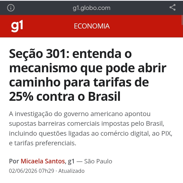 tuitedacris's tweet photo. Brasil é investigado através da Seção 301, a guerra é jurídica e sabemos bem "quem são os verdadeiros pais do tarifaço" https://t.co/PjFdoZnqXg