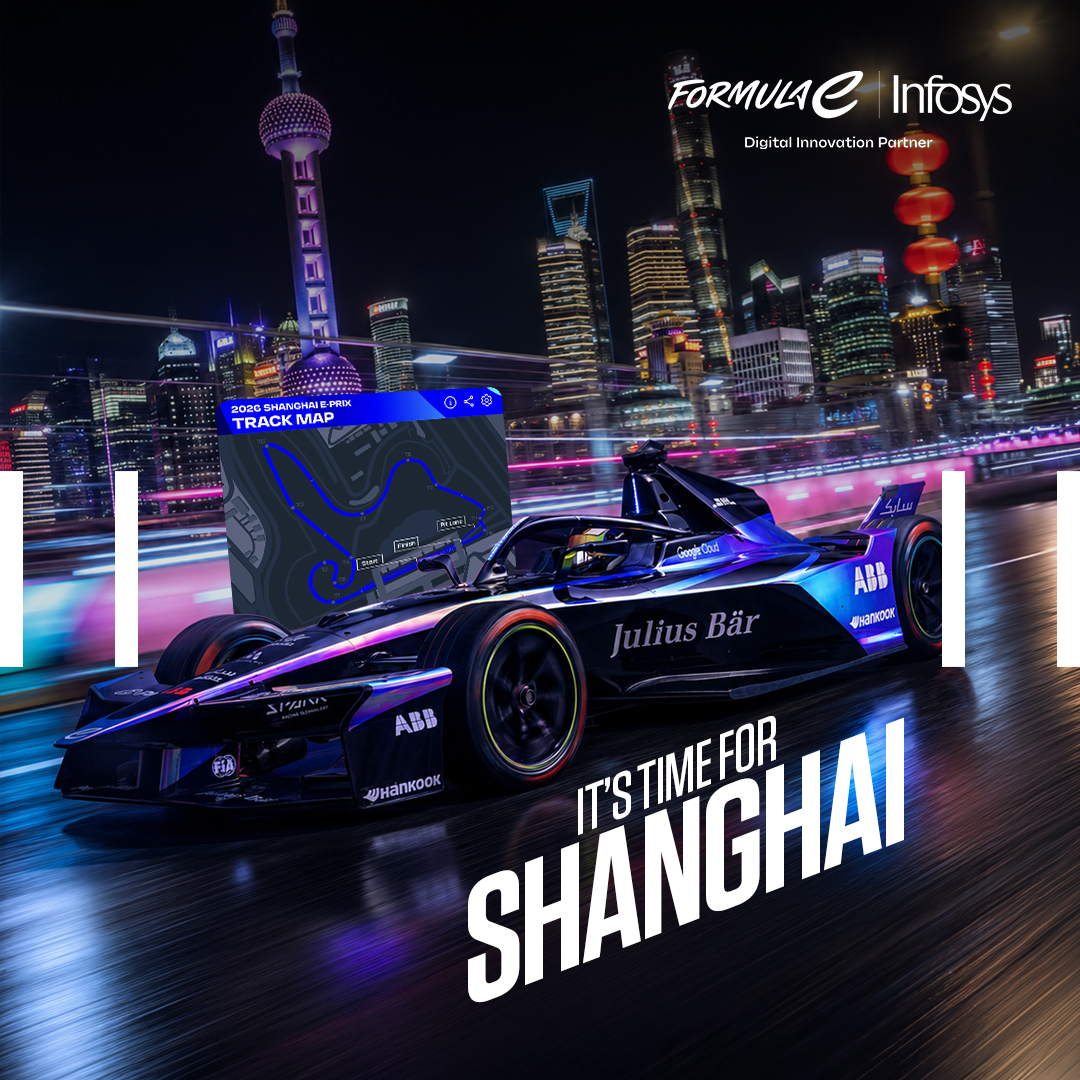 Infosys's tweet photo. The streets of Shanghai are set. The lights are on. And another chapter of Formula E is ready to unfold.
Get your podium predictions in on the Race Center. https://t.co/YDv2WpKrW9
Race Day at the Shanghai E-Prix is almost here. ⚡🏁
#InfosysXFormulaE #NavigateYourNext https://t.co/hQOhV9gsVh