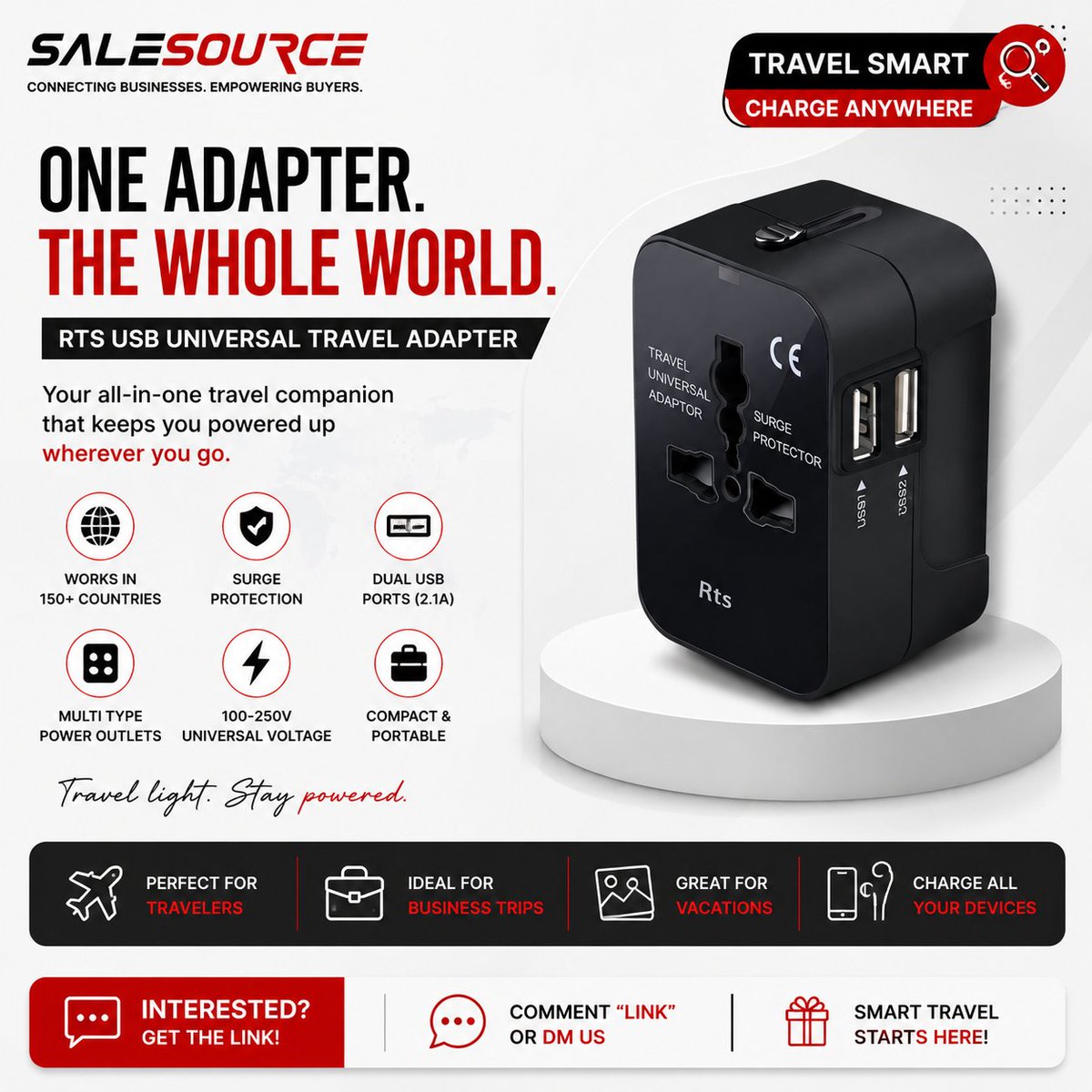 sale_source's tweet photo. 🌍 One adapter for all your travel needs!

✔ 150+ Countries
✔ Dual USB Ports
✔ Compact Design
✔ Universal Compatibility
🔗 Buy Now:
https://t.co/pPrefirlNt

#TravelAdapter #TravelGear #TravelEssentials #SalesourceAssociates https://t.co/7LqHbS9RT8