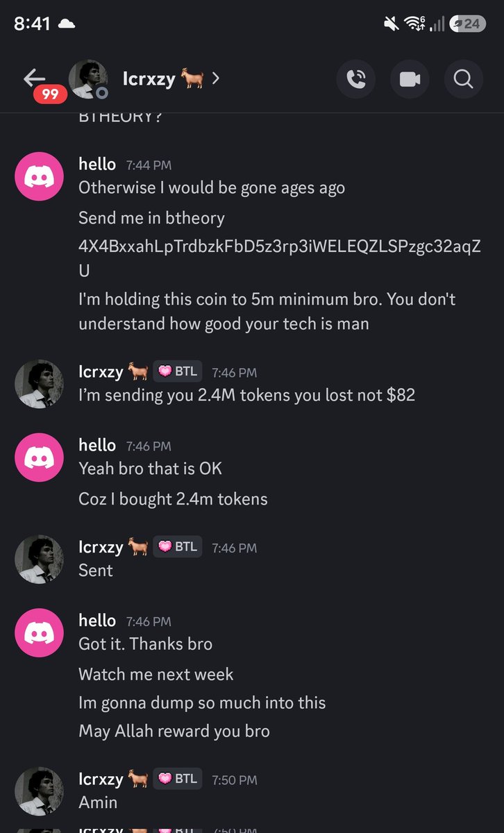 ZedsPoetry's tweet photo. THIS is what you call a dev. My wallet got drained of 2.4m tokens I had JUST bought. Not sure how. And dev of $BTHEORY made it right by sending me that amount back. May Allah SWT reward him and take him to new heights and the coin to 10m minimum. https://t.co/24Wj3rkrpe