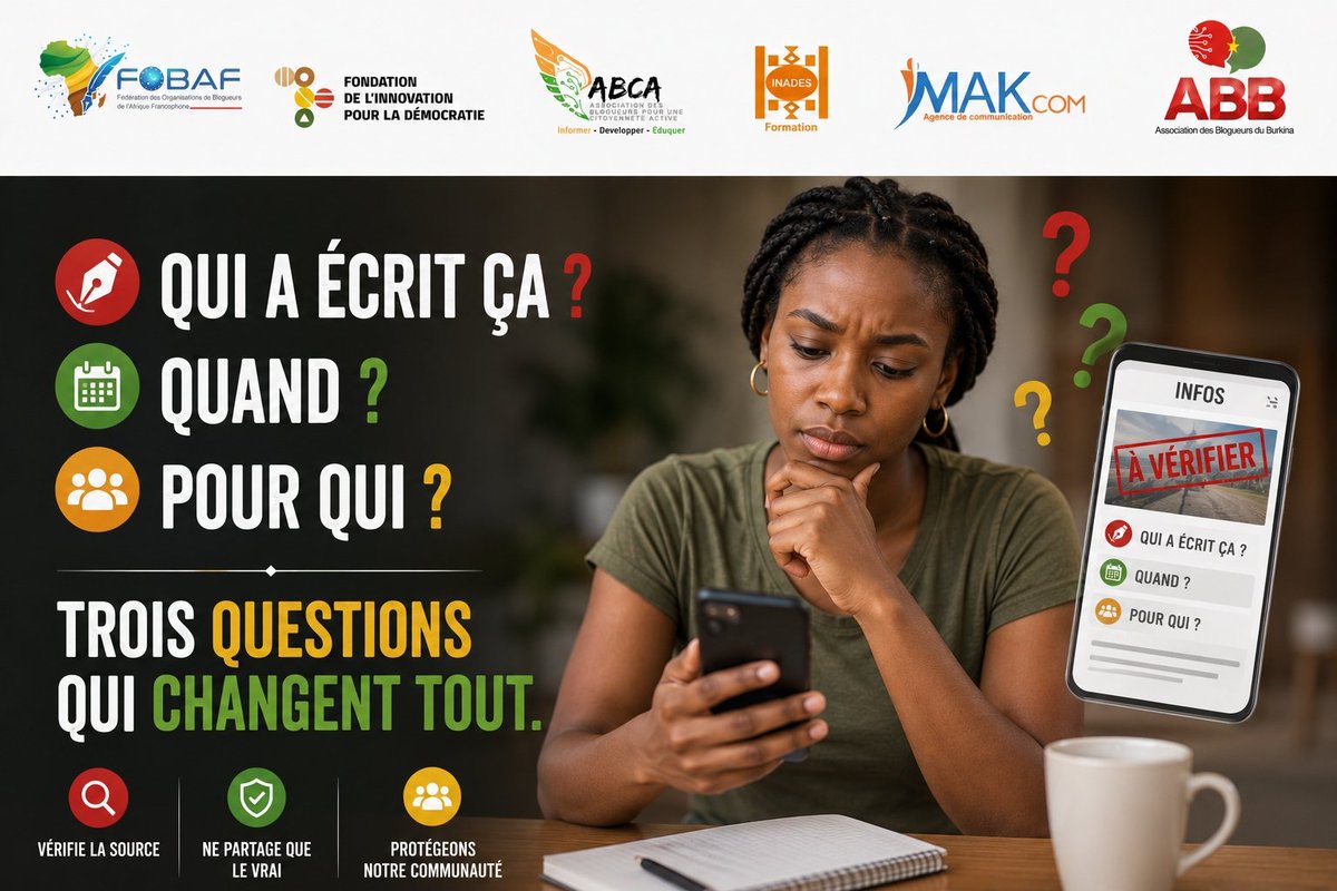 BebeNorbe's tweet photo. Face à une information douteuse, prenez le temps de vous poser les bonnes questions. L'esprit critique est notre meilleure arme contre la désinformation. 🧐🔎 Ne laissez rien passer au hasard . #BlogueursBF #FactChecking #ABBcheck #InfoFiable #StopRumeurs https://t.co/Ffdqyslzhq