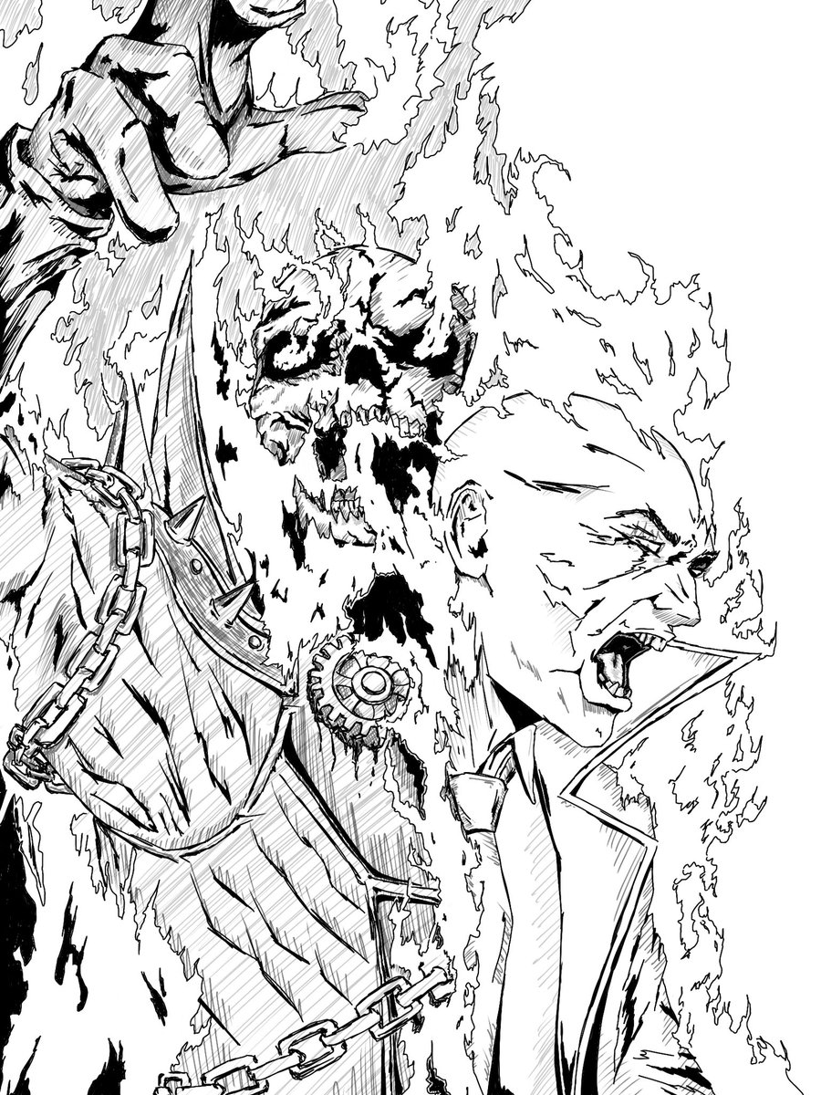 sasorigion's tweet photo. この絵は前にオレが描いたやつ：
俺バージョンのゴーストライダーだよ　💀 https://t.co/O5rqevMhDA
