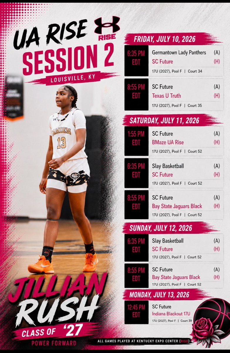 JillianRus21536's tweet photo. 🚨 College Coaches 🚨
Here’s my schedule below! Looking forward to showcasing my game and competing against great competition. Hope to see you there! @joetiger1976 @scfuturebb @_ATThompson @CamdenGBB @CoachMungo @CoachMel22 https://t.co/v2axqLN54j