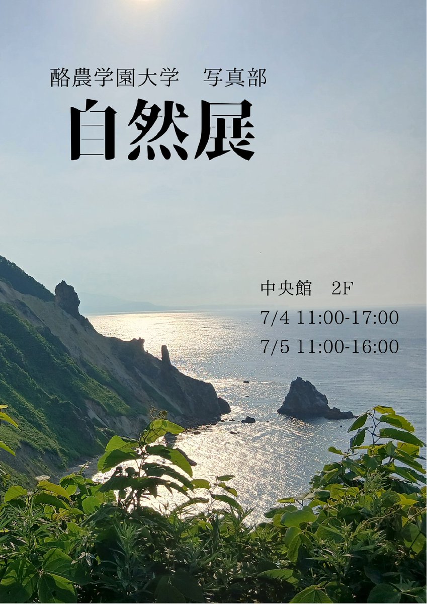raku_pic's tweet photo. いよいよ明日と明後日は白樺祭です！

写真部は中央館2Fの学生ロビーで、「新人展」「自然展」「都市展」の写真をそれぞれ展示します！
また、今年もポストカードを1枚あたり100円で販売します！

是非お越しください！

#酪農学園大学
#酪農学園大学写真部
#白樺祭 https://t.co/8AeWxjk9GE