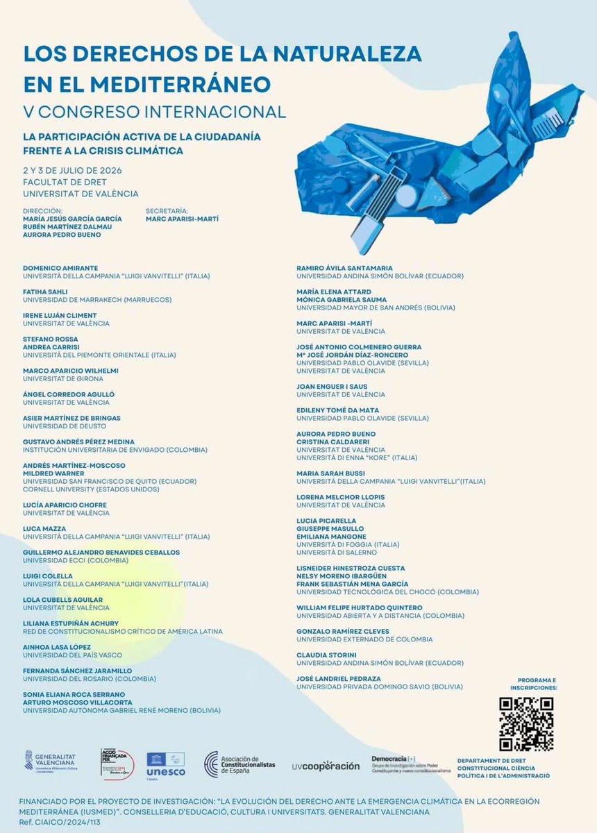LiliEstupinanAc's tweet photo. Hoy participo en el V Congreso Internacional “Los Derechos de la Naturaleza en el Mediterráneo”, que se celebra los días 2 y 3 de julio de 2026 en la Facultat de Dret de la Universitat de València.
#RedCCAL #ConstitucionalismoCrítico #DerechosDeLaNaturaleza #JusticiaClimática https://t.co/3hUxFjxNmH