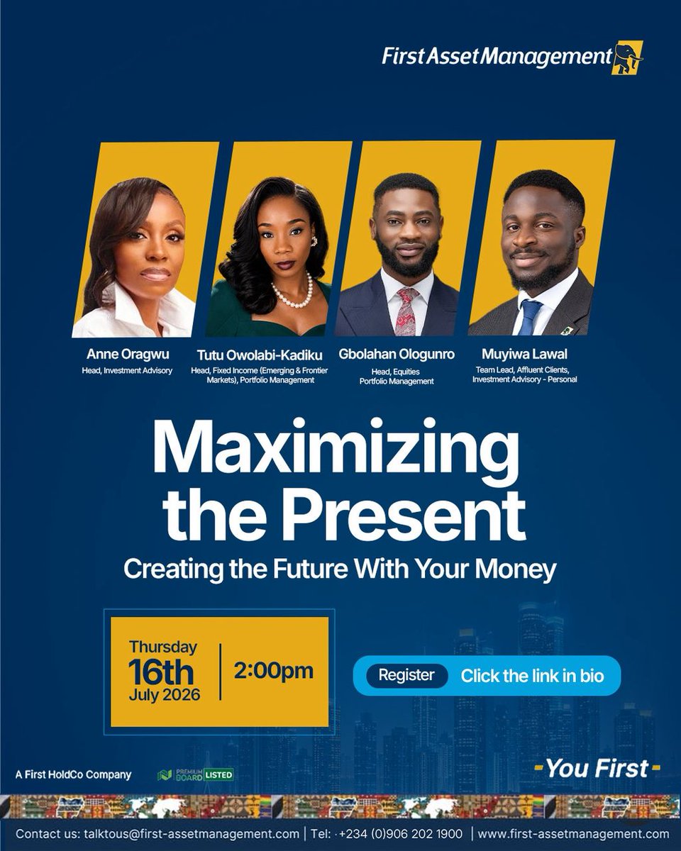 firstassetmgmt's tweet photo. Money can do more than sit in an account, it can build the future you envision.

Discover practical strategies for growing, protecting, and maximizing your wealth with insights from our experienced investment professionals.

Join us for “Maximizing the Present: Creating the Future With Your Money” and take the next step toward achieving your financial goals.

Secure your spot today through the link in our bio.

#FirstAssetManagement 
#InvestSmart 
#WealthManagement 
#YouFirst