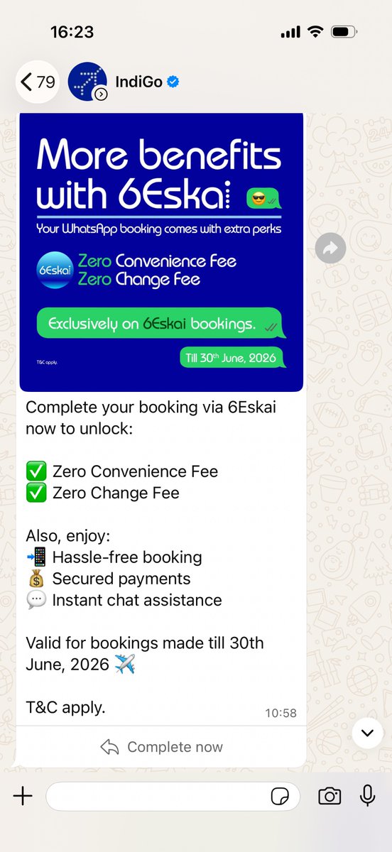 navneethlal's tweet photo. I was scammed by Indigo into thinking there was “Zero Change fee”.

I used the official Indigo WhatsApp chatbot to book a ticket on 26/6/26. 

Later when I changed the flight on 29/6/26, I had to pay a change fee of ₹2878. 

Email support’s unhelpful. @IndiGo6E @DGCAIndia https://t.co/BtKJUCeDdQ