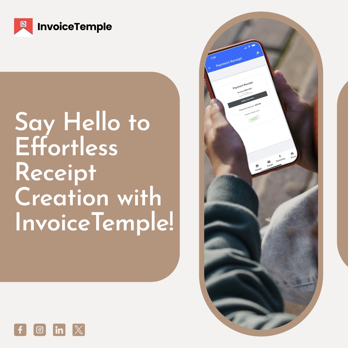 InvoiceTemple's tweet photo. Create and share professional receipts in just a few taps with InvoiceTemple.
Simple, Fast, Reliable #InvoiceTemple #ReceiptGenerator #DigitalReceipts #SmallBusiness #BillingMadeEasy #BusinessTools #Invoicing #Productivity 

🌐 Learn more: https://t.co/ZaxmbwMsX1 https://t.co/Dp1mJIiWeY