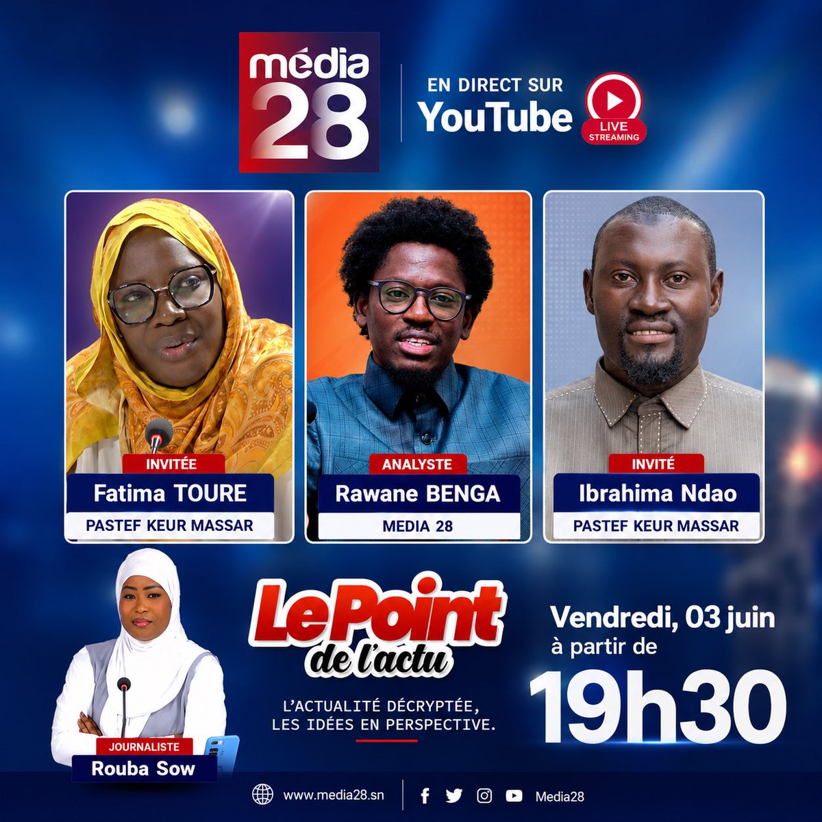 BengaRawane's tweet photo. InchaAllah, ce soir en Direct sur Média 28 à partir de 19h45 avec l’excellente Fatima TOurè et le très pertinent Ibrahima Vovinam Ndao Ibrahima Ndao

#media28 #rawanebenga #lepoint https://t.co/05tAiJhJA4