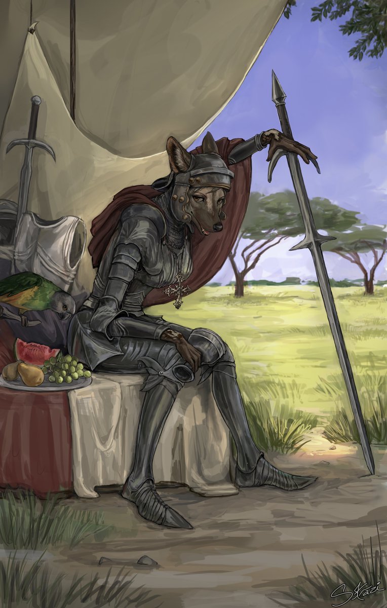 StraziArt's tweet photo. Cynocephalian Takes Respite from the Summer Sun - comm https://t.co/io2wGV9Xbv