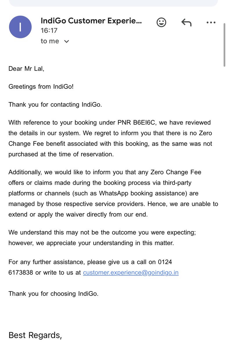 navneethlal's tweet photo. I was scammed by Indigo into thinking there was “Zero Change fee”.

I used the official Indigo WhatsApp chatbot to book a ticket on 26/6/26. 

Later when I changed the flight on 29/6/26, I had to pay a change fee of ₹2878. 

Email support’s unhelpful. @IndiGo6E @DGCAIndia https://t.co/BtKJUCeDdQ