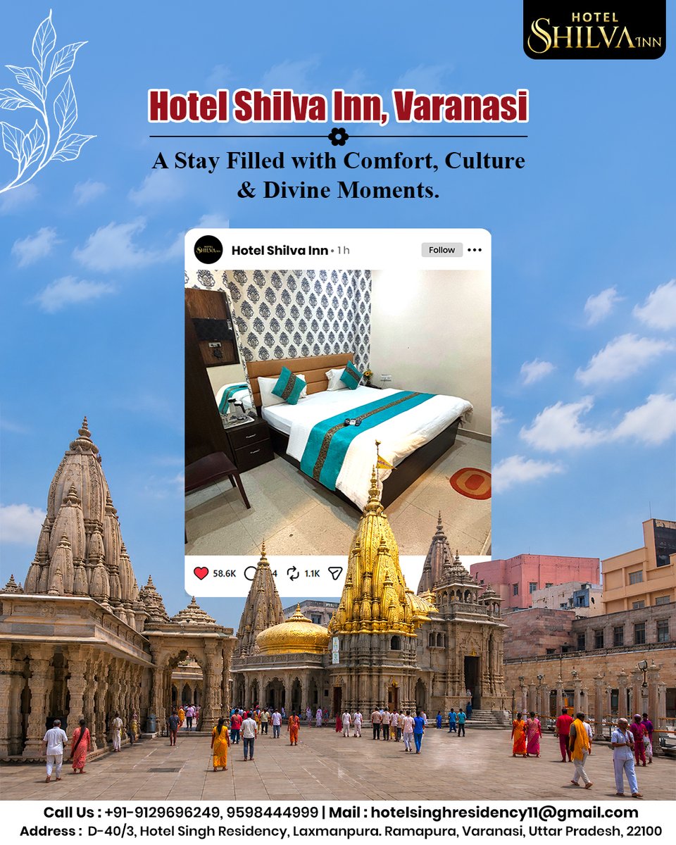 hotelsinghin's tweet photo. ✨ Experience Comfort, Culture &amp; #Divine Moments in the Heart of #Varanasi ✨

Hotel Shilva Inn offers a warm stay with comfortable rooms, modern amenities, and easy access to Varanasi's iconic temples and ghats.

📞 9129696249

#HotelShilvaInn #HotelsInVaranasi #Travel #Tour https://t.co/qduFrt8sx1