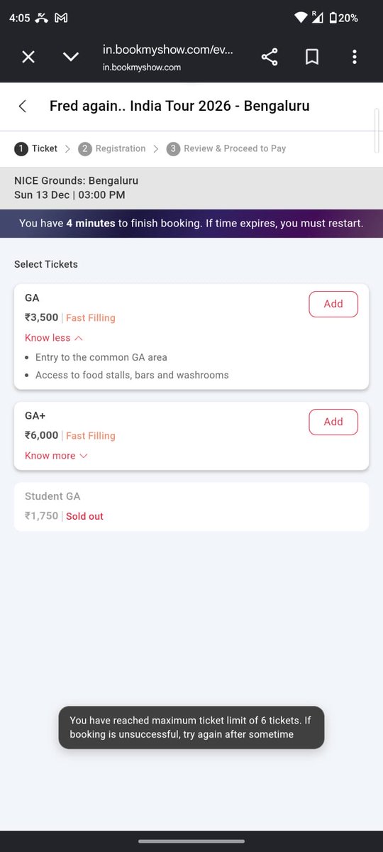 IDKLMT's tweet photo. @bookmyshow @fredagainagain1 
Joined at 610, reached to the last point of booking and the app and website both are crashing , queue number is not loading at all , please tell me there is a logical justification or you probably only had lile 400 tickets for sale https://t.co/F31nSrZGl1