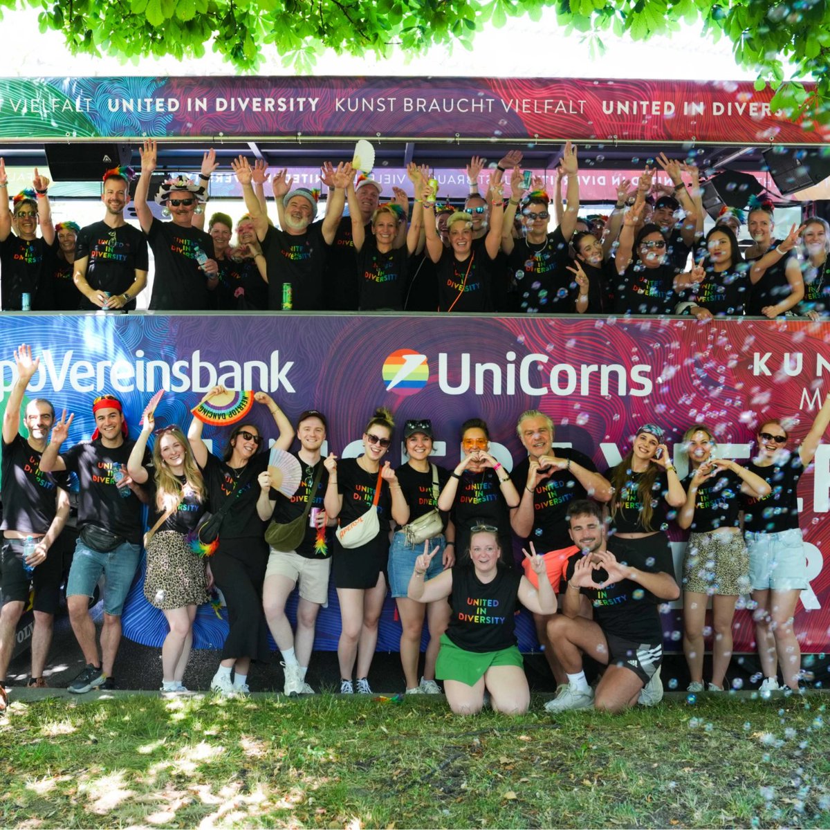 UniCreditEurope's tweet photo. 🌈 Pride Month across Europe has come to a close, though its energy carries on. In Vienna, Munich and Milan, colleagues marched in Pride parades alongside allies and the wider community, sharing passion and a sense of belonging.