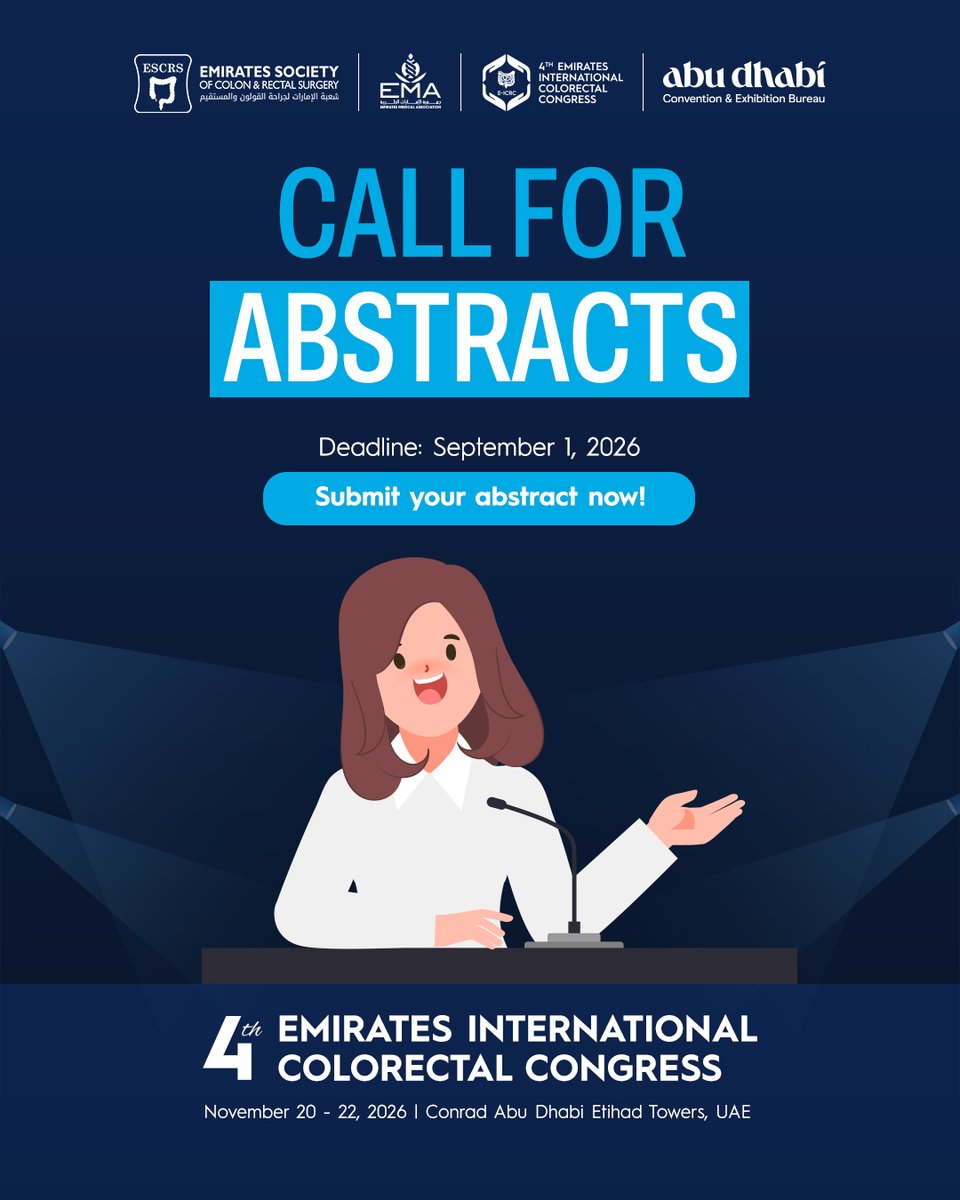 escrs_uae's tweet photo. Share your research. Inspire innovation. Advance colorectal care.

Present your work to leading experts, exchange ideas with peers, and gain recognition within the global colorectal community.

Submit your abstract today:
https://t.co/TSlPvzXnZn

Deadline: September 1, 2026 https://t.co/8Am2uL7E8a