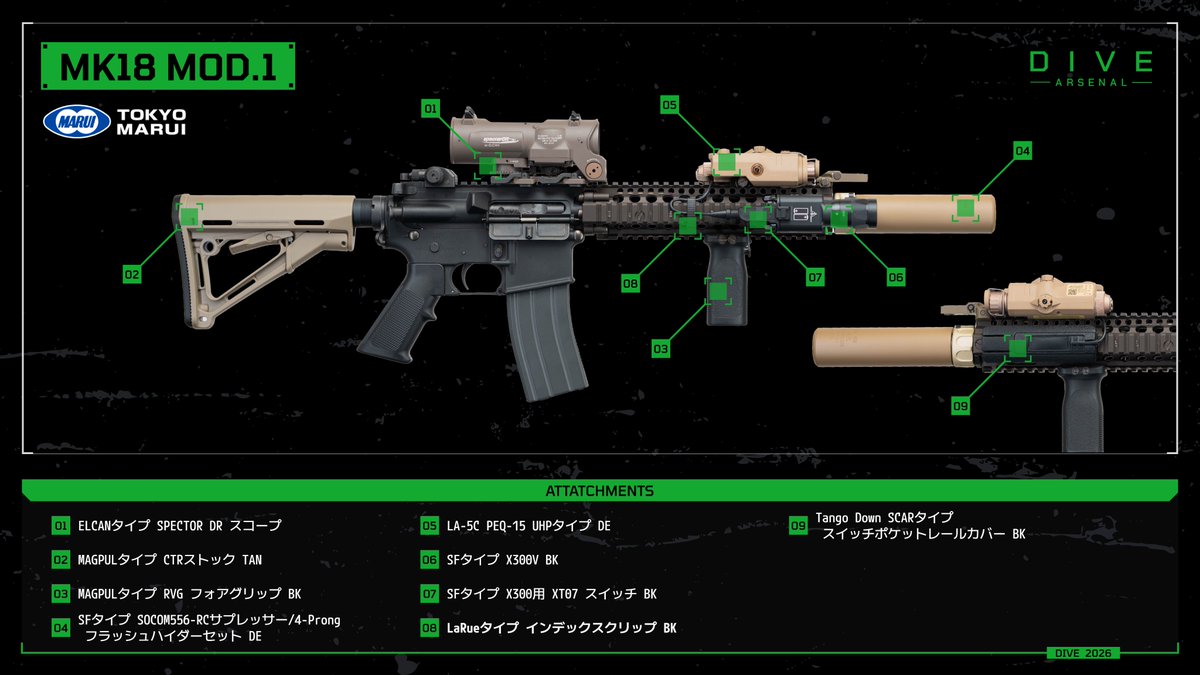 DIVE_airsoft's tweet photo. ／  
 X300VをARに付けるおしゃれカスタム🔥 
＼

MK18 MOD.1 × X300V👀

それハンドガンに付けないの！？

👇使用しているパーツはDIVEで即購入可能
https://t.co/A2Xj97wcbI

#サバゲー #エアソフト #MK18 #DIVEカスタム https://t.co/osCo74cqn3