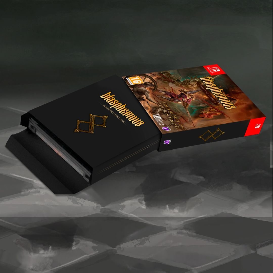 TheGameKitchen's tweet photo. Blasphemous: Martyrs' Edition is now available for pre-order. 

🩸 The new definitive physical edition for PS4 and Nintendo Switch arrives on October 30th.

👉️ Pre-order yours now at participating retailers across Europe and North America for $49.99.

Penance never ends. https://t.co/eyZehZnkMQ