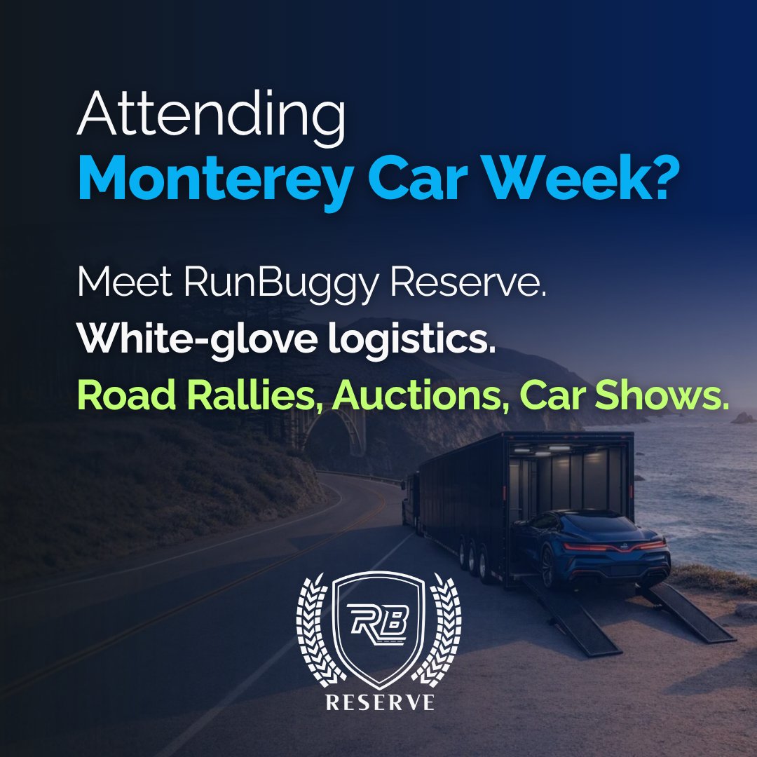 GoRunBuggy's tweet photo. If you are planning to bring a vehicle to Monterey Car Week, or have always wanted to attend and the logistics of getting your car there stopped you, RunBuggy Reserve handles it. 
 
We are the bespoke logistics concierge service for events like this. Enclosed transport. A vetted, invite-only carrier network. Concierge coordination from pickup to delivery. Automated status updates at every key step of the shipment so you always know where your vehicle is. 
 
From the Pebble Beach Auctions to The Quail to the Motoring Classic, if your vehicle belongs on the peninsula this August, Reserve gets it there. 
 
Request a complimentary quote: https://t.co/vSh9BTrkVM 

#RunBuggyReserve #RunBuggy #PremiumAutoTransport #ShipCarsSmarter #MontereyCarWeek #PebbleBeach #WhiteGloveService #ShipCarsSmarter #CarAuction #Rally #MotoringClassic