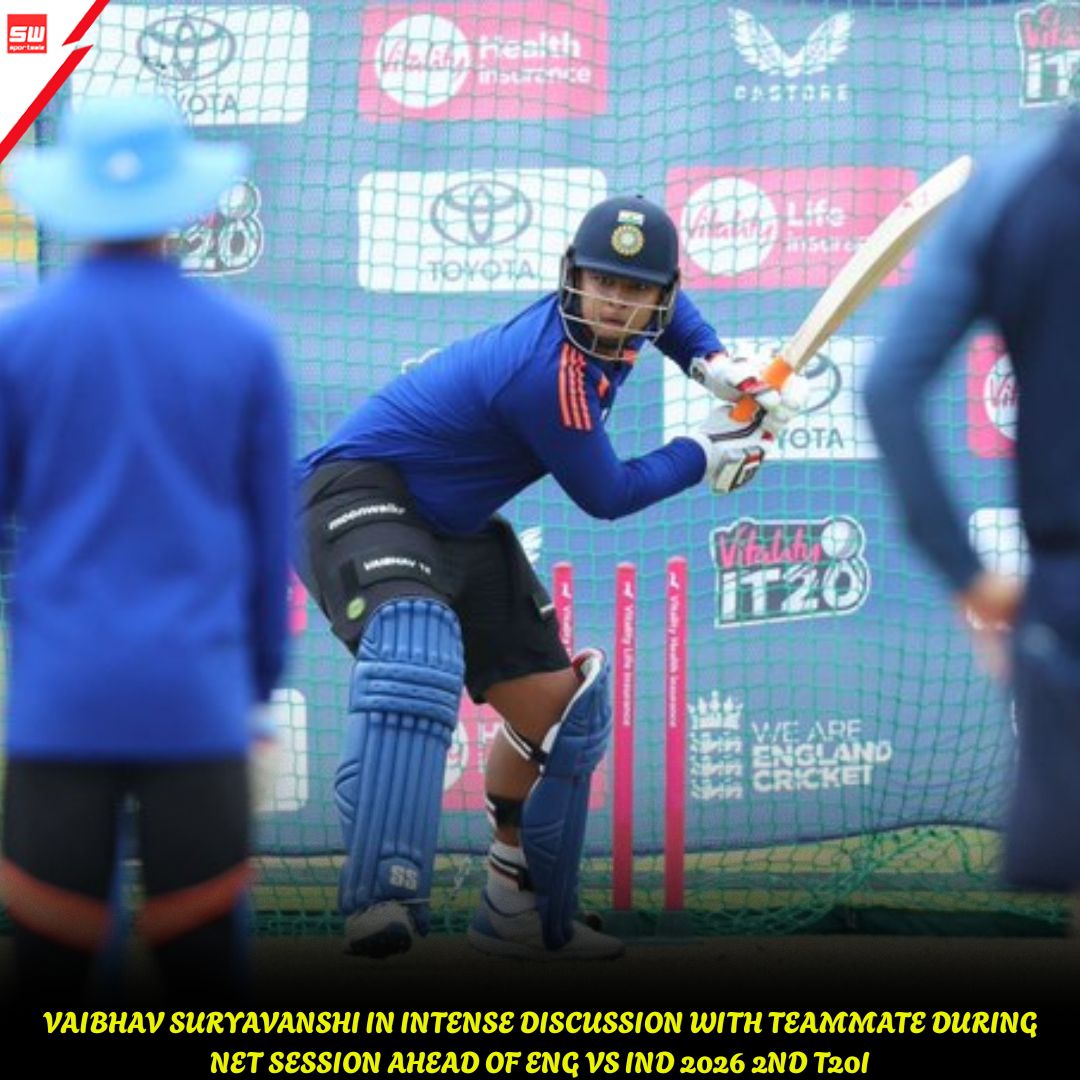 mysportswiz's tweet photo. LOCKED IN AHEAD OF THE BIG CLASH
Vaibhav Suryavanshi was spotted in an intense discussion with his teammate during the net session ahead of the 2nd T20I against England
https://t.co/7Wm3X0Tlrs
#TeamIndia #ShubmanGill #TestCricket #INDvsSL #ApolloTyres #Cricket #CricketFans https://t.co/n6zgX0XMk2