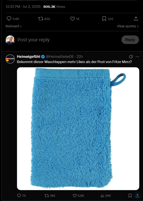 MiikeGyver93's tweet photo. @KingRebo1 Wenn ein blauer Waschlappen mehr politische Überzeugungskraft hat als der Bundeskanzler. Genau mein Humor - danke @bundeskanzler https://t.co/kJtRsf2nnF