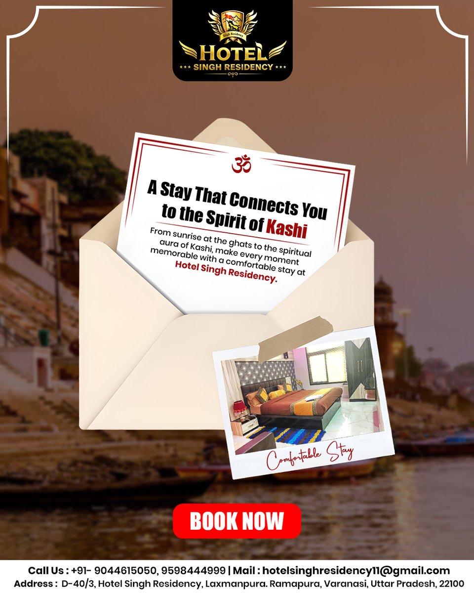 hotelsinghin's tweet photo. 🕉️ Stay Where Every Moment Connects You to the Spirit of Kashi. 🛕✨

From witnessing the mesmerizing Ganga Aarti to exploring the timeless lanes of Varanasi
📞 9044615050

#HotelSinghResidency #Kashi #Varanasi #VisitVaranasi #SpiritualJourney #ComfortStay #HotelsInVaranasi https://t.co/9jCOzGY3iD