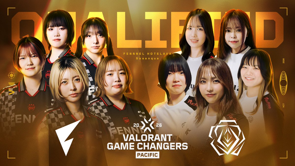 valesportscl_jp's tweet photo. #VCTGameChangers 
#VALORANT Game Changers  Pacific 2026 

Pacific進出を決めた2チームはこちら‼️
FENNEL HOTELAVA @FENNEL_official 
Sasanqua @teamSasanqua https://t.co/egHhTeu0xV